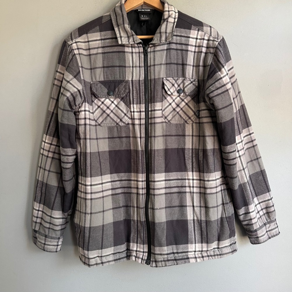 Burton Brighton Shacket Mens Small Grey Plaid Quilted Lined Full Zip Jacket
